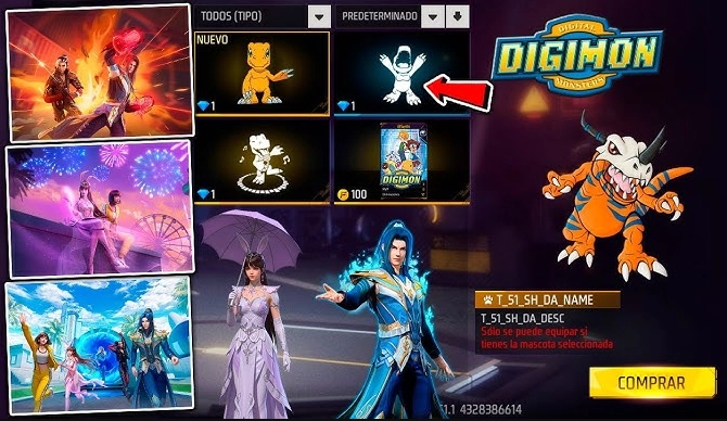 Nuevas mascotas Free Fire x Digimon