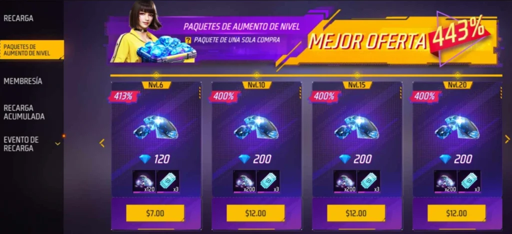 Promociones de diamantes en Free Fire